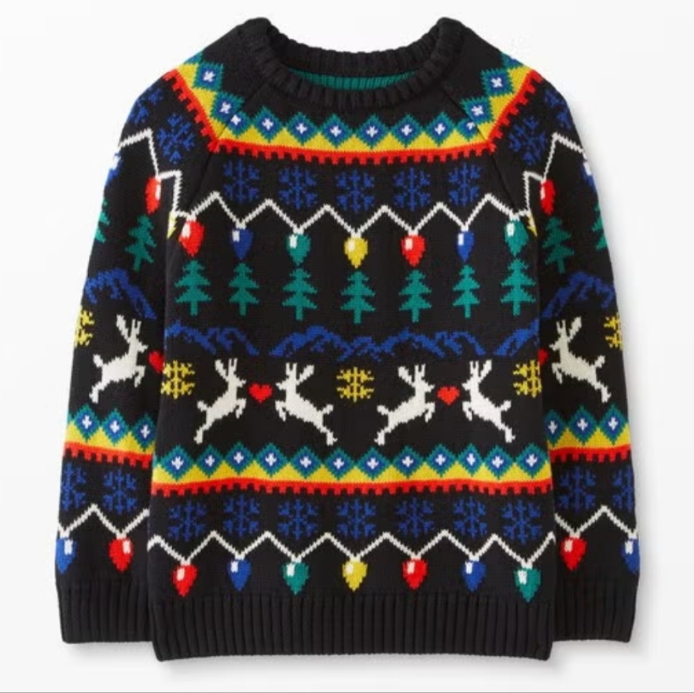Hanna Andersson Colorful Holiday Sweater with Reindeer Pattern